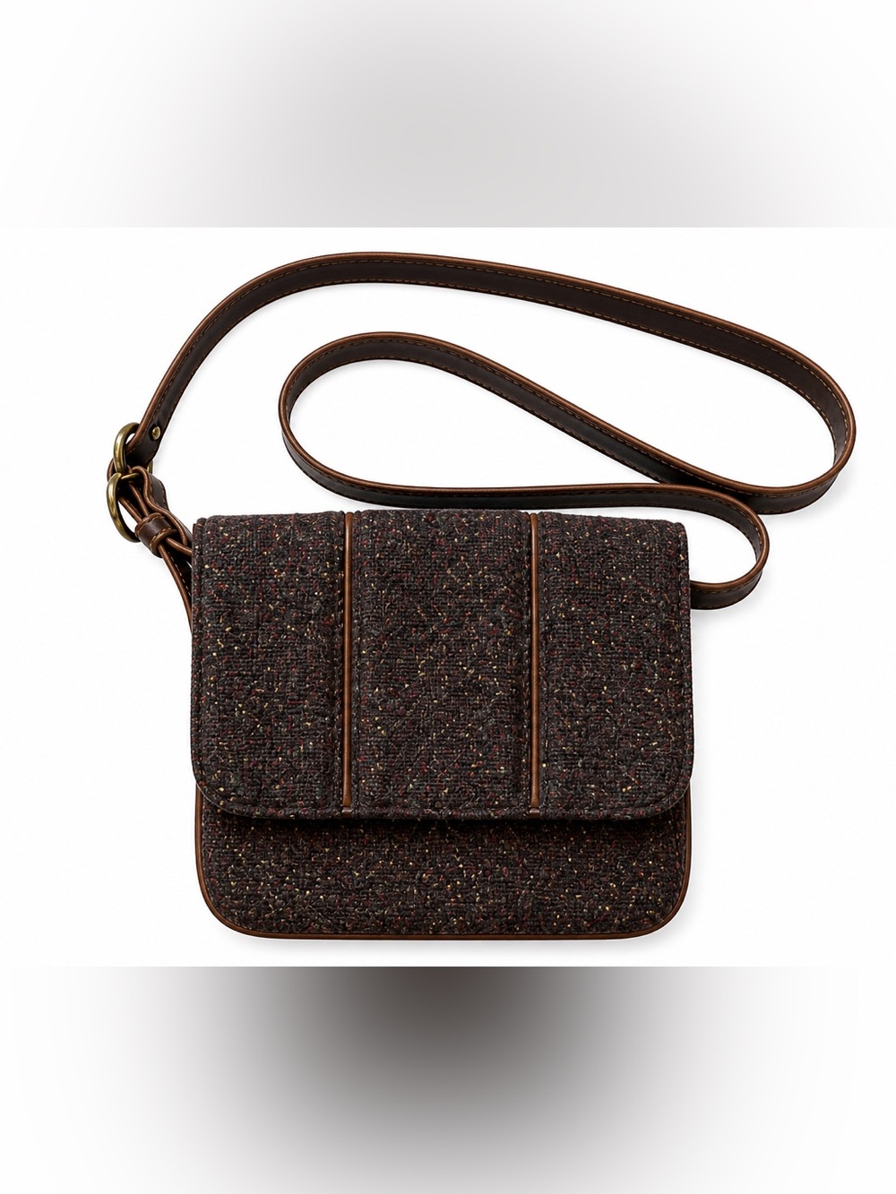 Liz Claiborne Tweed Leather Crossbody Bag Brown Vintage Style